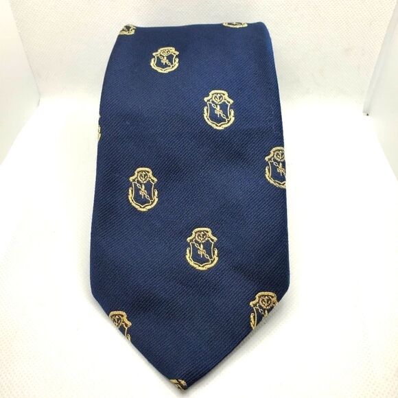 Robert Talbott hand sewn dark blue and gold logo tie - Picture 1 of 9